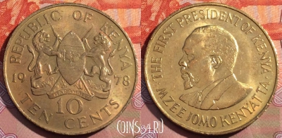 Кения 10 центов 1978 года, KM# 11, 231a-062