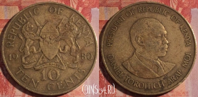 Кения 10 центов 1980 года, KM# 18, 160a-034