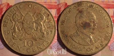 Кения 10 центов 1987 года, KM# 18, 198a-109