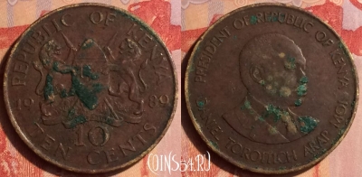 Кения 10 центов 1989 года, KM# 18, 435-120