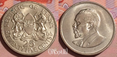 Кения 25 центов 1966 года, редкая, KM# 3, UNC, 166b-112