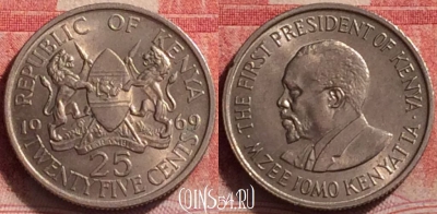 Кения 25 центов 1969 г., редкая, KM# 12, 223j-021