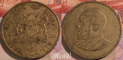 Кения 5 центов 1966 года, KM# 1, 136b-054