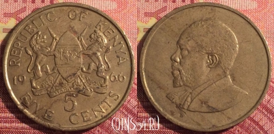 Кения 5 центов 1966 года, KM# 1, 292i-075
