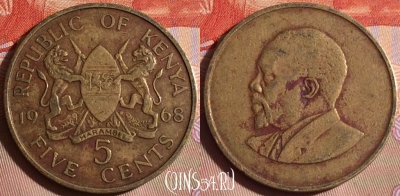 Кения 5 центов 1968 года, KM# 1, 105g-139