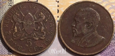 Кения 5 центов 1968 года, KM# 1, 151-082