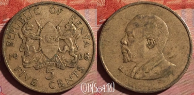 Кения 5 центов 1968 года, KM# 1, 265f-030