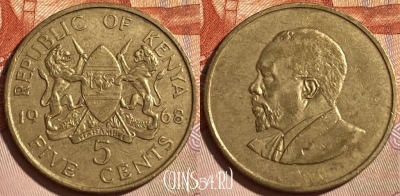 Кения 5 центов 1968 года, KM# 1, 464q-328
