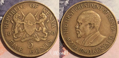 Кения 5 центов 1970 года, KM# 10, 171-129