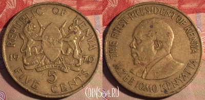 Кения 5 центов 1970 года, KM# 10, 206a-119