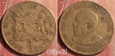 Кения 5 центов 1970 года, KM# 10, 427-100