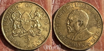 Кения 5 центов 1971 года, KM# 10, 444s-103