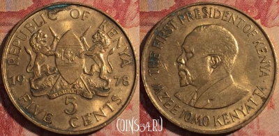Кения 5 центов 1978 года, KM# 10, 164a-089