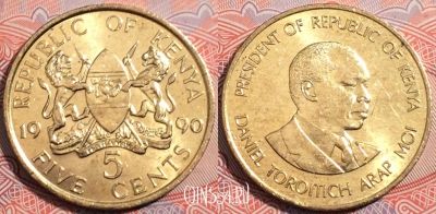 Кения 5 центов 1990 года, KM# 17, a119-143
