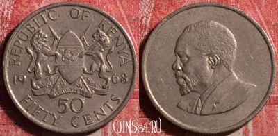 Кения 50 центов 1968 года, KM# 4, 187j-040