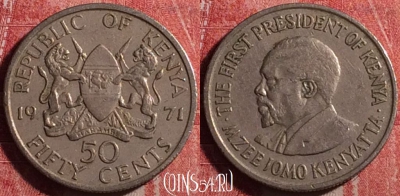 Кения 50 центов 1971 года, KM# 13, 191j-144