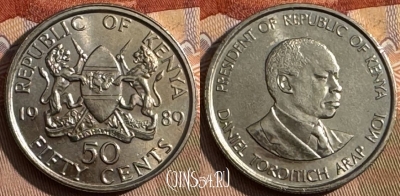 Кения 50 центов 1989 года, KM# 13, 425s-086 ♛