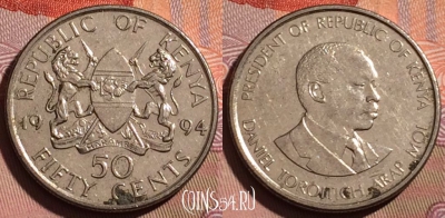 Кения 50 центов 1994 г., редкая, KM# 19a, 216b-054
