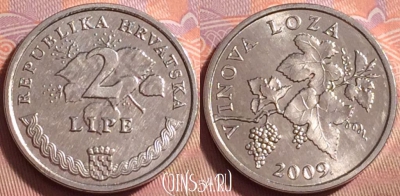 Хорватия 2 липы 2009 года, редкая, KM# 4, UNC, 077k-116