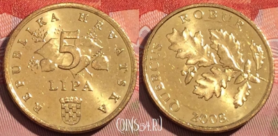 Хорватия 5 лип 2008 года, редкая, KM# 15, 077d-021