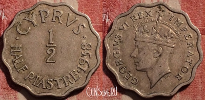 Кипр (Британский) 1/2 пиастра 1938 года, KM# 22, 229-025