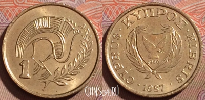 Кипр 1 цент 1987 года, KM# 53.2, 205b-030