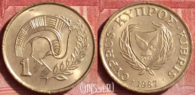 Кипр 1 цент 1987 года, KM# 53.2, 352l-131