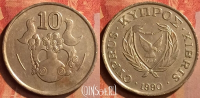 Кипр 10 центов 1990 года, KM# 56.2, 126n-123