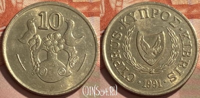 Кипр 10 центов 1991 года, KM# 56.3, 495р-047