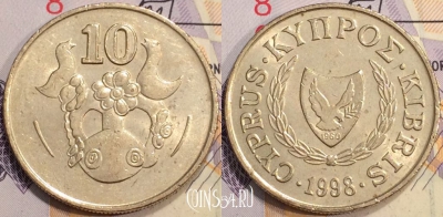 Кипр 10 центов 1998 года, KM# 56.3, 130-014