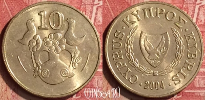 Кипр 10 центов 2004 года, KM# 56.3, 182n-005