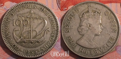 Кипр 100 милс 1955 года, KM# 37, a096-107