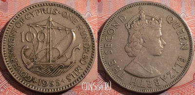 Кипр 100 милс 1955 года, KM# 37, b080-006
