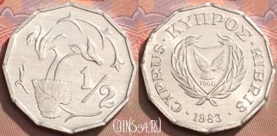 Кипр 1/2 цента 1983 года, KM# 52, UNC, 134l-060