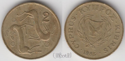 Кипр 2 цента 1983 года, KM 54.1, 134-111