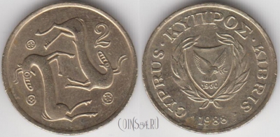 Кипр 2 цента 1988 года, KM# 54.2, 134-089