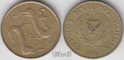 Кипр 2 цента 1990 года, KM# 54.2, 131-086