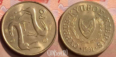 Кипр 2 цента 1991 года, KM# 54.3, 424-057