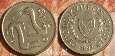 Кипр 2 цента 1992 года, KM# 54.3, 442r-093