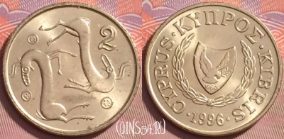 Кипр 2 цента 1996 года, KM# 54.3, 128j-065