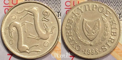 Кипр 2 цента 1998 года, KM# 54.3, 130-009