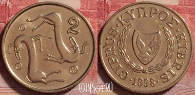 Кипр 2 цента 1998 года, KM# 54.3, 219j-138