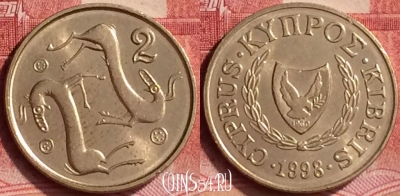 Кипр 2 цента 1998 года, KM# 54.3, 295l-011