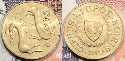 Кипр 2 цента 2004 года, KM# 54.3, 128-103