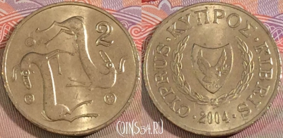 Кипр 2 цента 2004 года, KM# 54.3, 133b-108