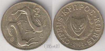 Кипр 2 цента 2004 года, KM# 54.3, 134-090
