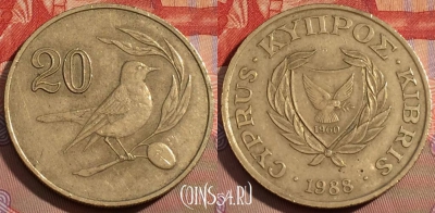 Кипр 20 центов 1988 года, KM# 57.2, 109a-075