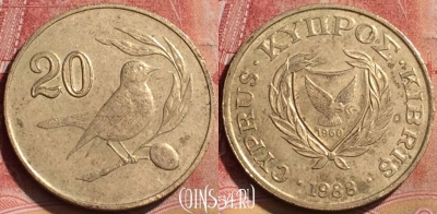 Кипр 20 центов 1988 года, KM# 57.2, 190l-036