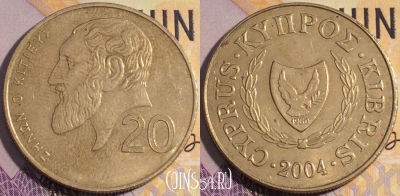 Кипр 20 центов 2004 года, KM# 62.2, 186a-032