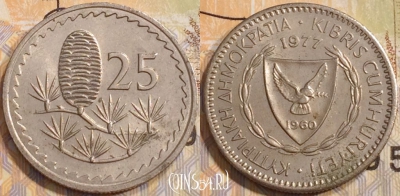 Кипр 25 милей 1977 года, KM# 40, 132-096